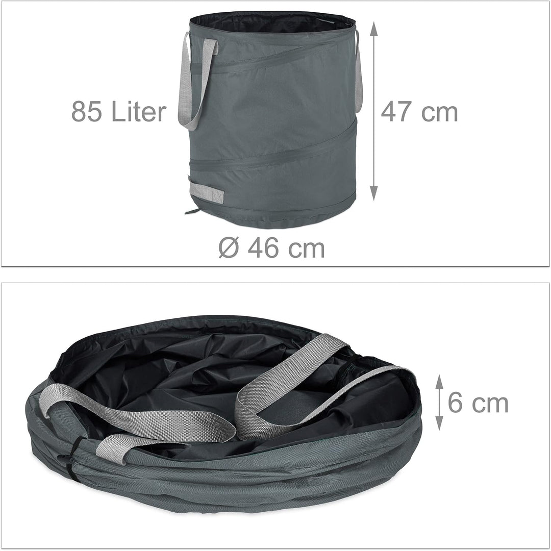 Relaxdays Laubsack, selbstaufstellend, 3er Set, 85 L, Pop Up Gartensack, mit 3 Griffen, UV-beständig