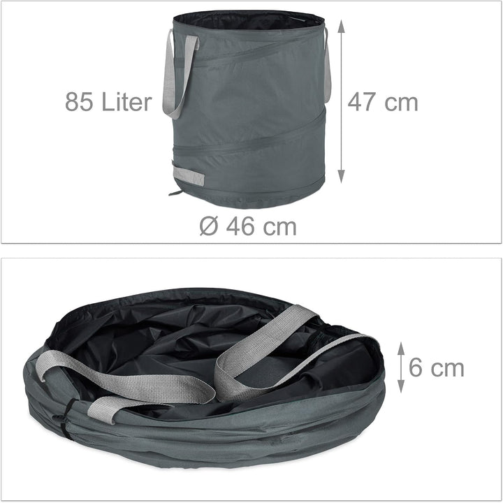 Relaxdays Laubsack, selbstaufstellend, 3er Set, 85 L, Pop Up Gartensack, mit 3 Griffen, UV-beständig