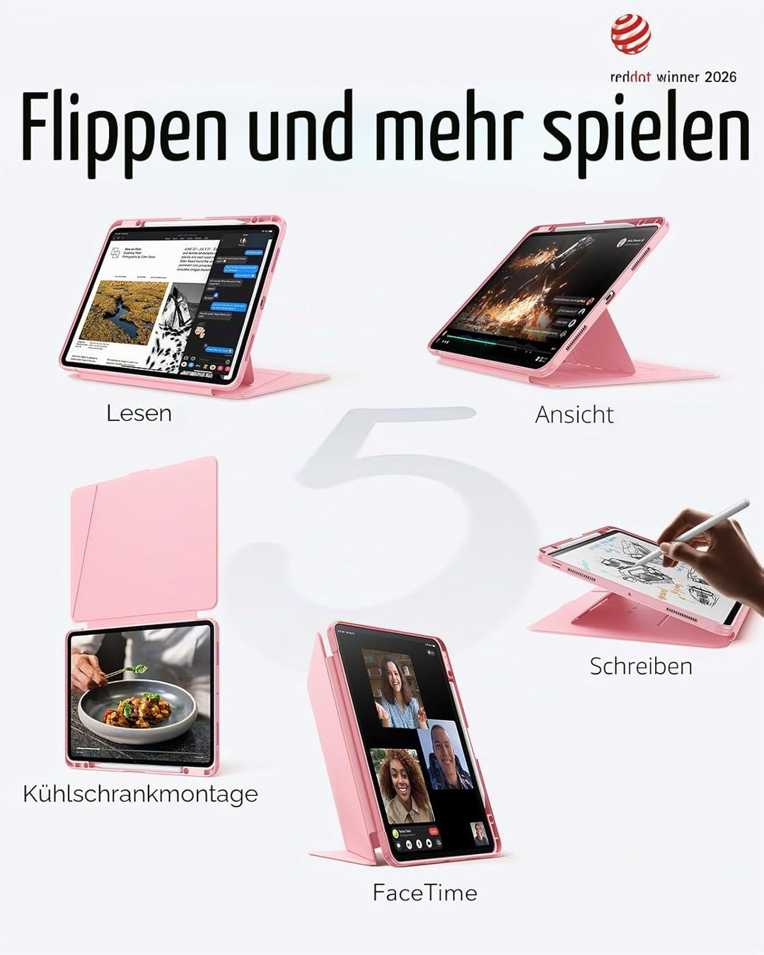 ESR für iPad Pro 13 Zoll Hülle (M5/M4) 2025/2024, Vertikaler Ständer, Multi-Winkel, Ultra-stabile Hü