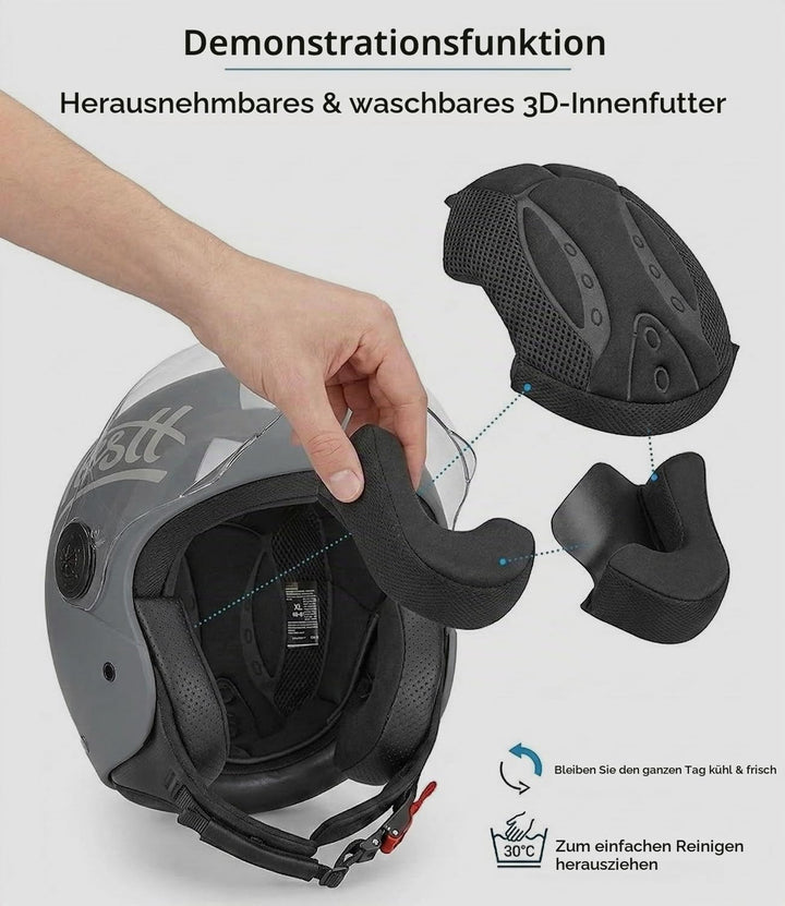 Westt Jethelm mit Visier Motorradhelm Herren Damen Helm Motorrad Roller Helm Mopedhelm Chopper Retro