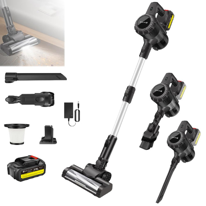 Akku Staubsauger 500W 45000Pa 45Min Akkustaubsauger Kabellos mit Licht, Anti-Tangle-Bürste, Superlei