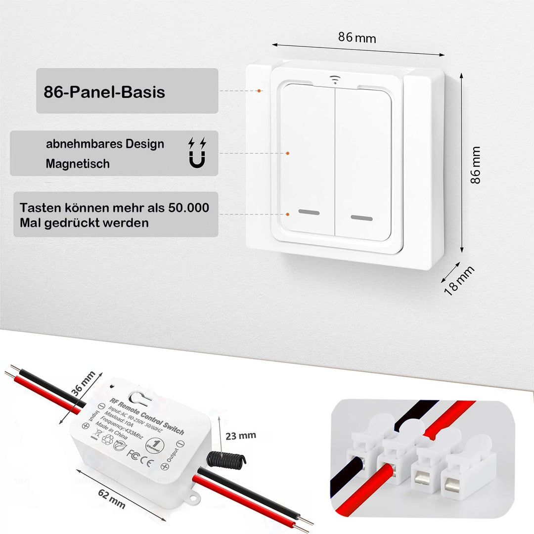 Tedeligo Funkschalter Licht Set, AC220V 230V 2000W drahtloser Funkempfänger Mobiler Funksender Und W