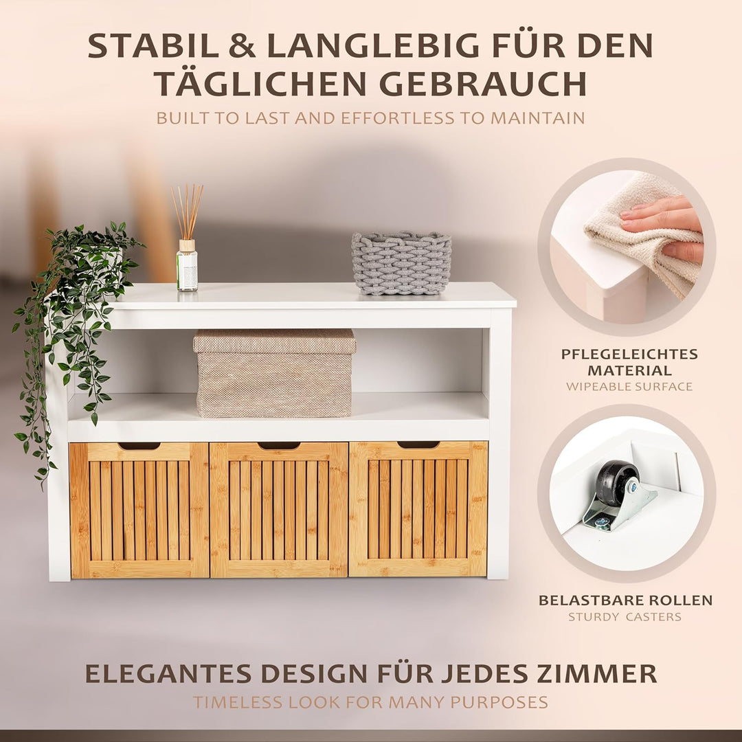 ONVAYA Sideboard mit Rollboxen - Praktisches Kinder Bücherregal und Kuscheltier Aufbewahrung - Moder