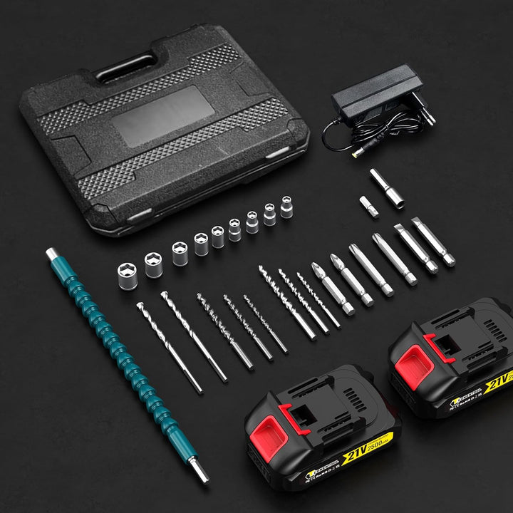 Conentool 21V Bürstenlos Akkuschrauber Set, Akku bohrschrauber mit 2x 2500mAh Akkus, 55 N.m Max schl