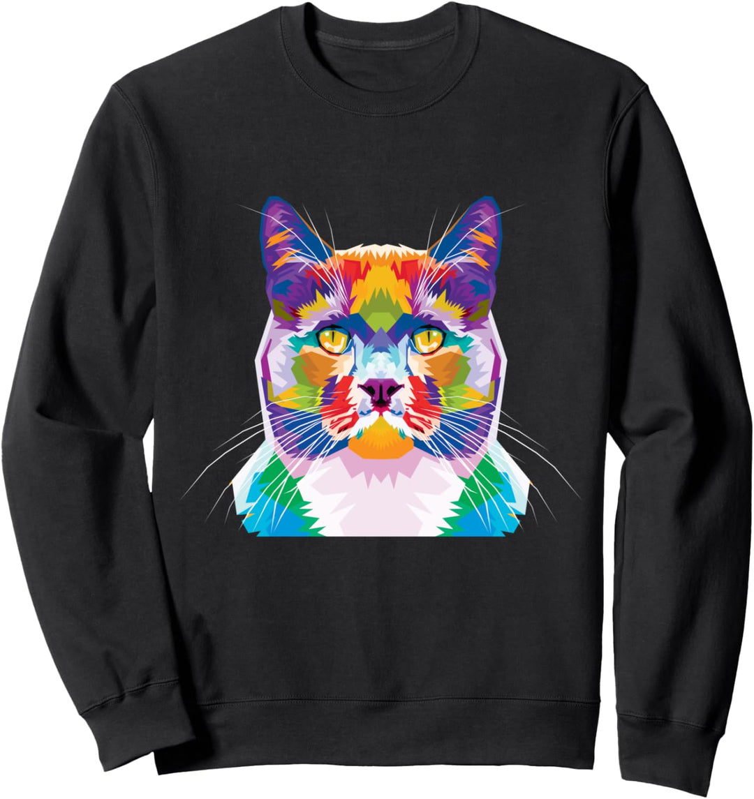 Bunte Katze Niedlich Geometrisches Kätzchen Pop-Art-Stil Ges Sweatshirt