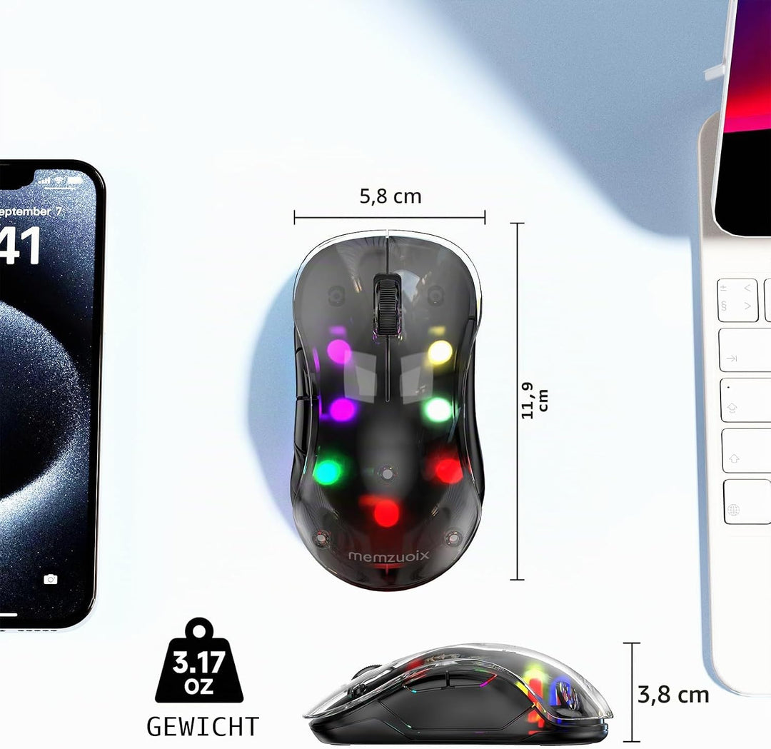 memzuoix LED Kabellose Maus – Wiederaufladbare 2.4G Optische Maus mit Magnetischer Abdeckung, Sanfte