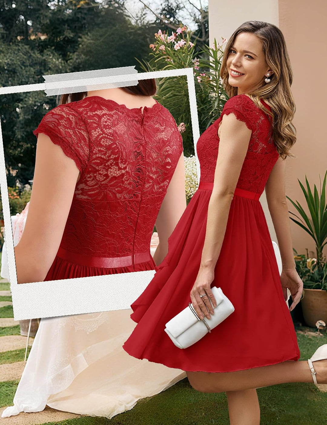 Wedtrend Cocktailkleid Damen Knielang Abendkleid Elegant für Hochzeit Elegant A Linie Rüschenkleid R