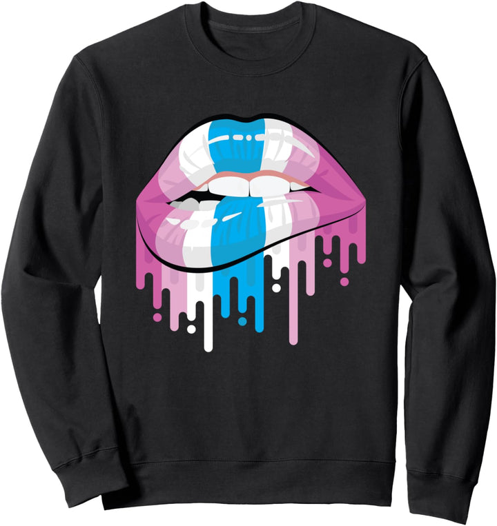 Femboy Lip Bite Crossdressing Trans Transgender Pride Flag Sweatshirt