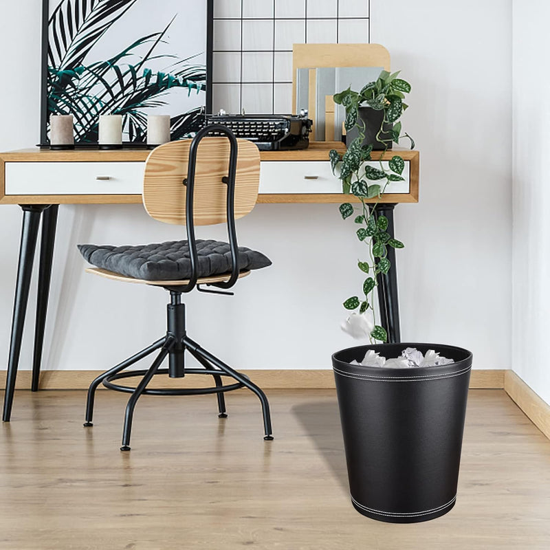 GORESE Papierkorb Büro - Papierkorb aus Leder in Schwarz, modernes Design, Mülleimer für Küche, Bad,