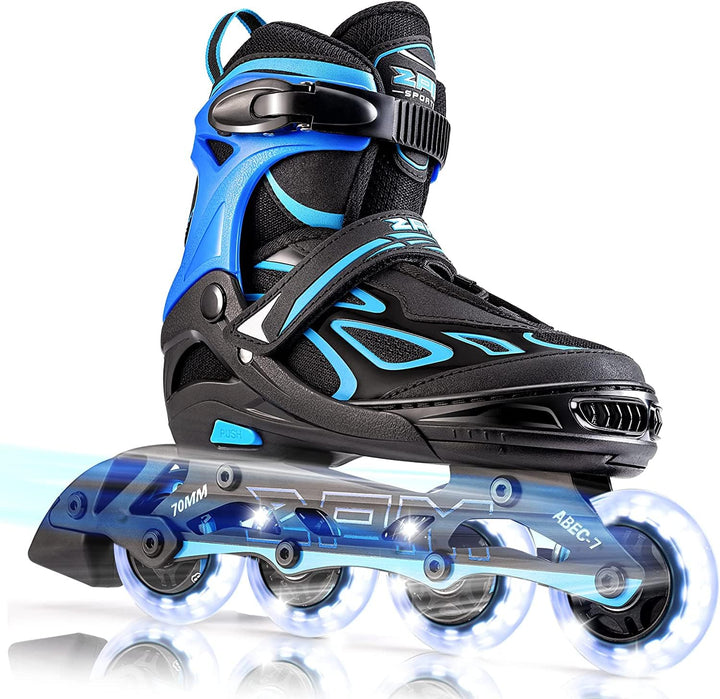 2PM SPORTS Verstellbar Inliner für Kinder, Leucht Inline Skates Rollschuhe für Damen/Herren Blau Sma