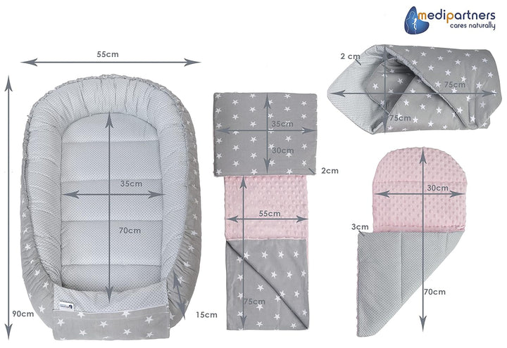 Medi Partners 5 teilig Babynestchen Set Babynest 100x60x15 herausnehmbarer Einsatz Bett Kuschelnest