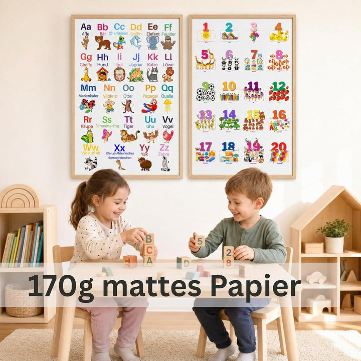 ABC Poster und Zahlen Lernposter DinA2 Set für Grundschüler - Alphabet und Zahlen von 1 bis 20 Lerne