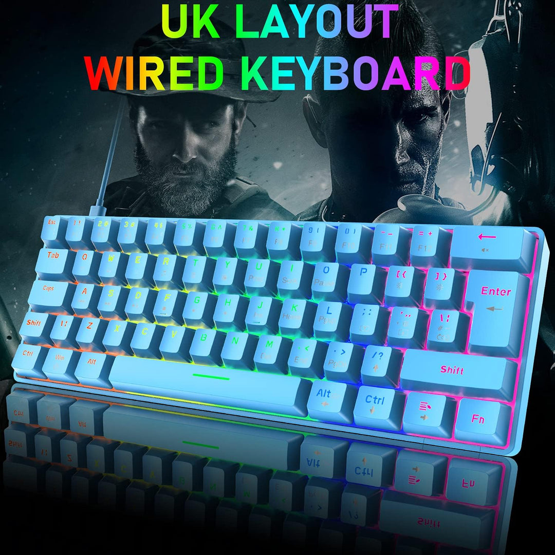 Mini 60% Gaming-Tastatur Kabelgebundene mechanische Keyboard, Kompakte Tragbare 62 Tasten, UK-Layout
