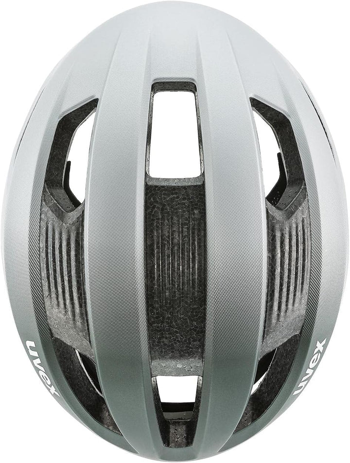 Uvex Rise CC Tocsen Rennrad Fahrrad Helm matt silberfarben/grün 2023 52-56 cm, 52-56 cm