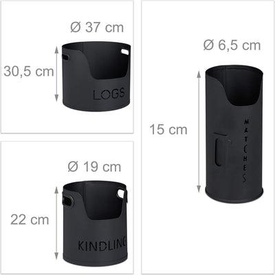 Relaxdays 10033836 Kaminholzkorb 3er Set, für Kaminholz, Anmachholz & Streichhölzer, Holzkorb Metall
