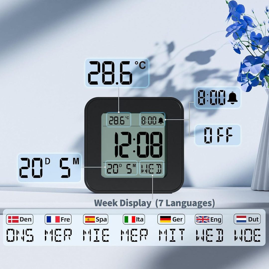 LATEC Wecker Digital, Digitaler Wecker Batterie Alarm Clock, Klein Reisewecker Digital Uhr mit Tempe