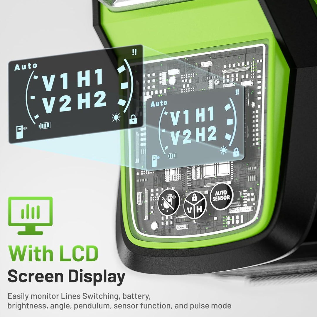 Huepar 4D 16-Linien-Laser, selbstnivellierendes Laserwerkzeug mit grünem Strahl, LCD-Bildschirm und