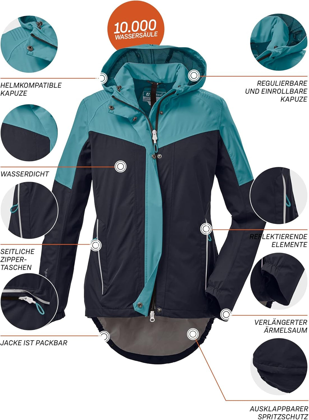 Killtec Damen Kos 27 Wmn Jckt Funktionsjacke mit Kapuze und Spritzschutz, packbar, wasserdicht 46 du