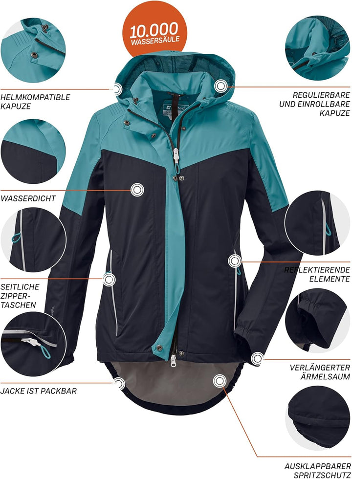 Killtec Damen Kos 27 Wmn Jckt Funktionsjacke mit Kapuze und Spritzschutz, packbar, wasserdicht 46 du