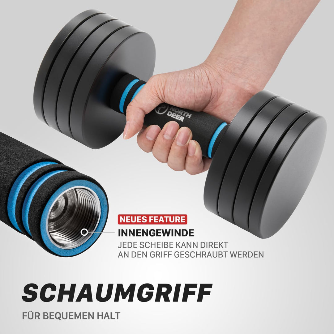 Northdeer 2in1 Set Verstellbar Stahl Kurzhanteln Langhanteln 10kg 2er Set - Ultrakompakte Gewichte 2