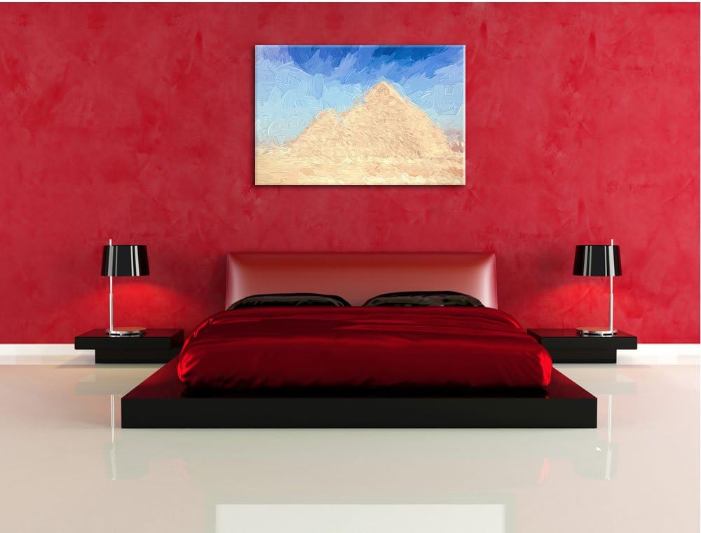 Pixxprint Pyramiden von Gizeh in Ägypten Pinsel Effekt, Format: 100x70 auf Leinwand, XXL riesige Bil