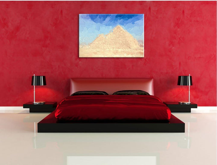 Pixxprint Pyramiden von Gizeh in Ägypten Pinsel Effekt, Format: 100x70 auf Leinwand, XXL riesige Bil