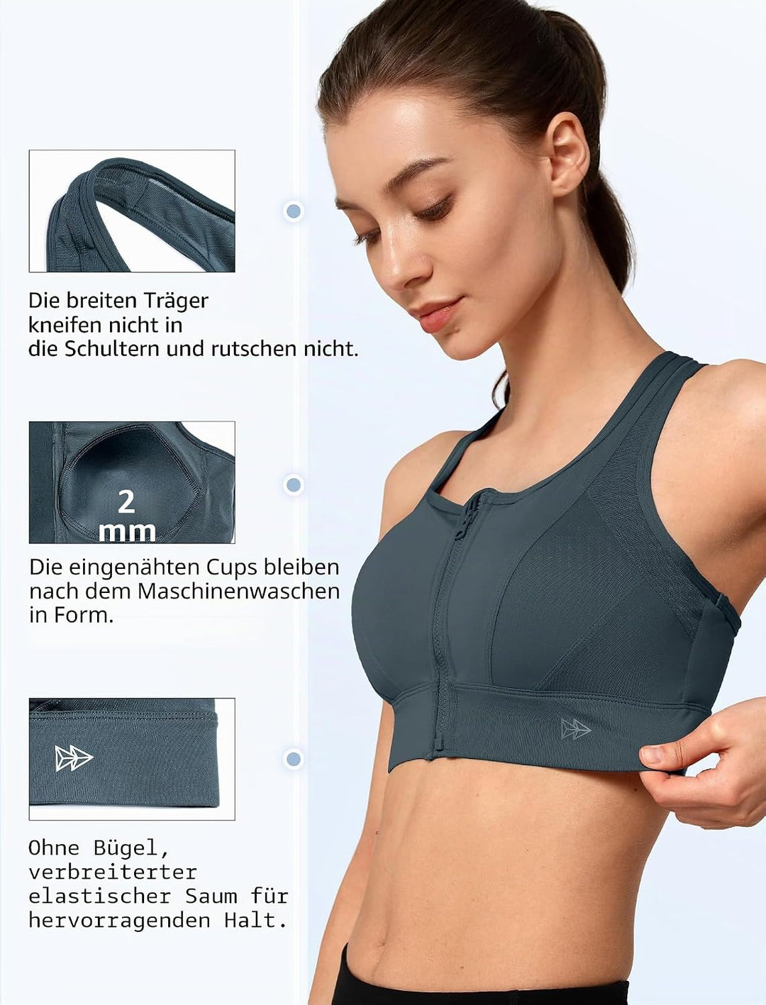 Yvette Starker Halt Sport BH Grosse Brüste mit Vorderverschluss Mesh Ringerrücken Ohne Bügel für Fit