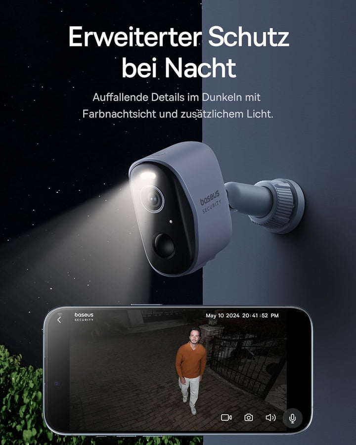 Baseus Security Überwachungskamera Aussen Kabellos 16TB Erweiterbarer Speicher, 210Tage Akku, IP67 W