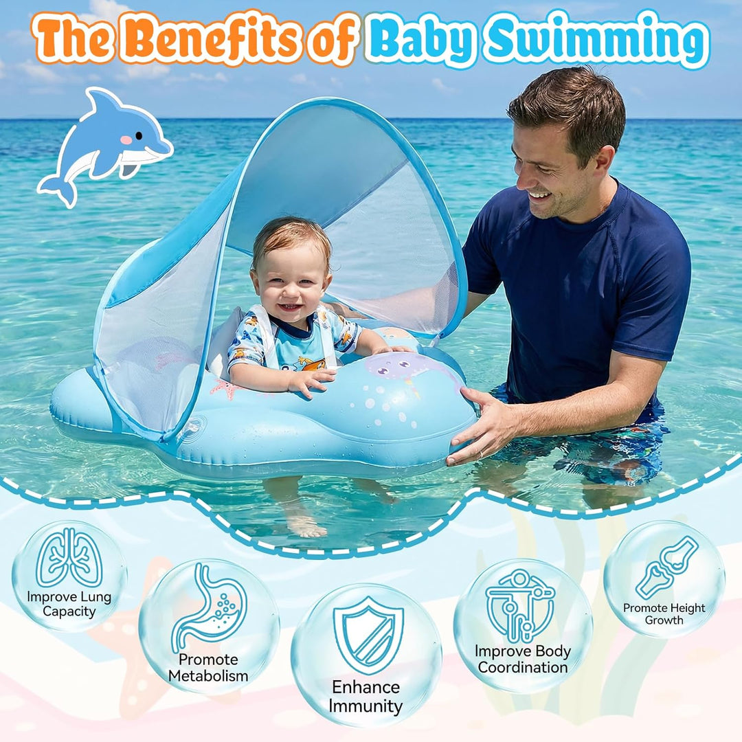 Schwimmring Baby mit Sonnendach Ninonly Baby Wasserspielring mit UPF50+ Sonnenschutz Verstellbares D