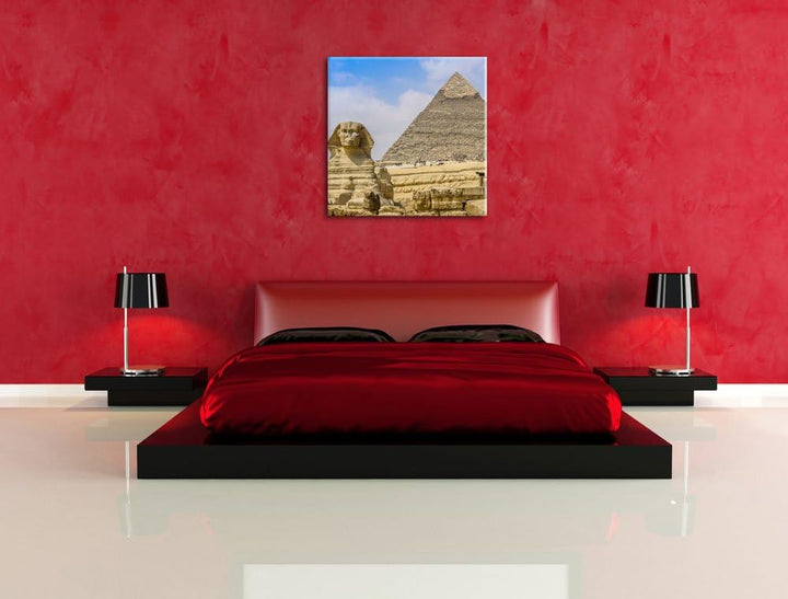 Pixxprint Sphinx von Gizeh mit Pyramide als Leinwandbild/Grösse: 70x70 cm/Wandbild/Kunstdruck/fertig