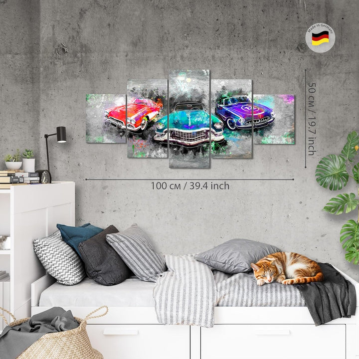 Runa Art Wandbilder Oldtimer Retro 5 Teilig Bild auf Vlies Leinwand Deko Wohnzimmer Schlafzimmer Abs