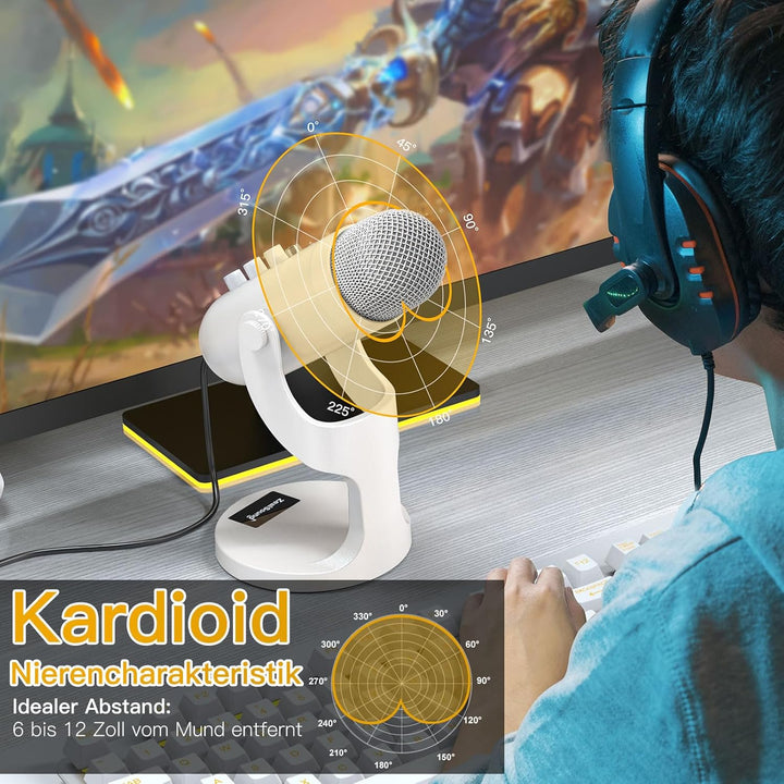 zealsound USB Mikrofon mit Rauschunterdrückung, Mute, Echo & Gain, für PC, Mac, iPhone, Android, PS4