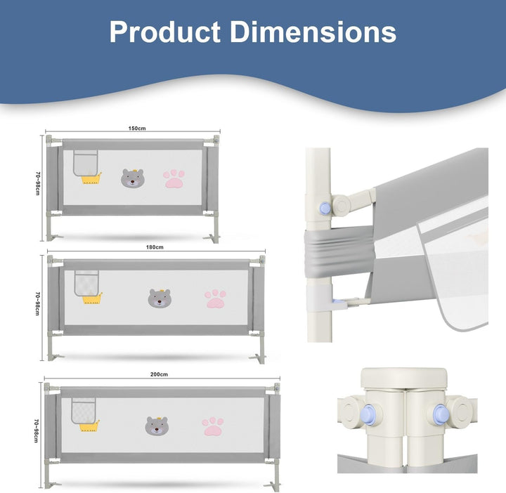 Ollewiellan Bettgitter 180cm, Bettgitter Rausfallschutz Höhenverstellbar 70-98cm, Bettschutzgitter K