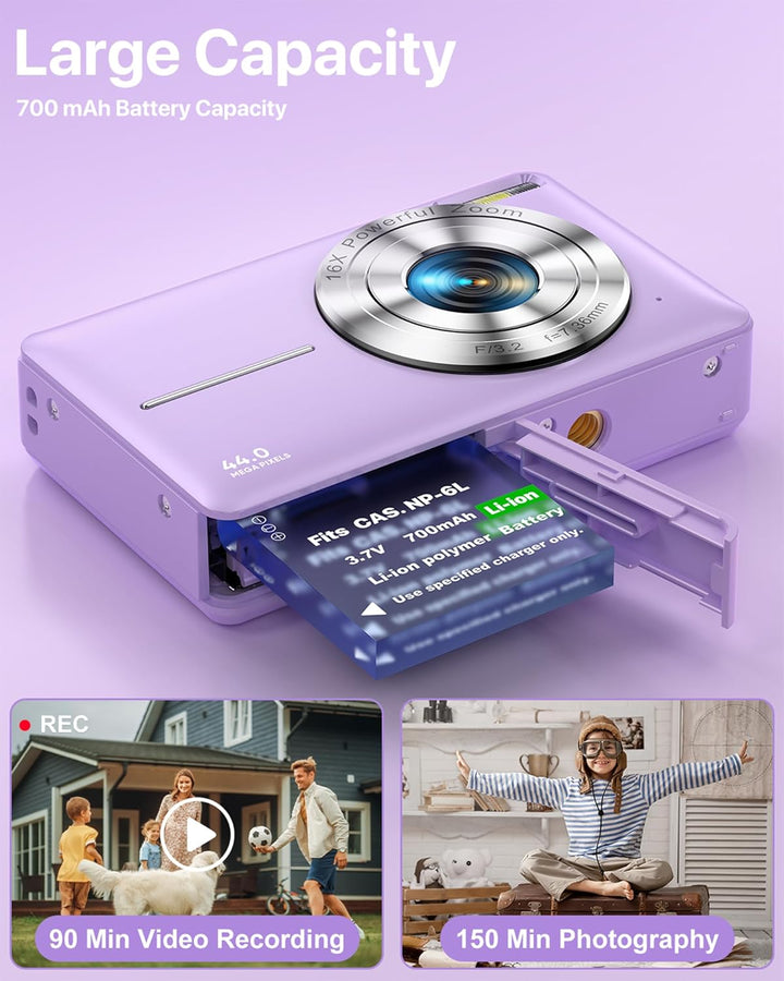 Digitalkamera 1080P Fotokamera 44MP Kamera Fotoapparat Tragbare Kompaktkamera mit 2,4" LCD Bildschir