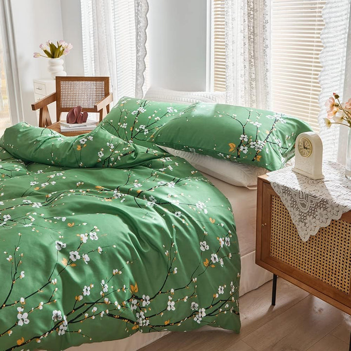 Nyescasa Bettwäsche 200x200 3 Teilig Grün Blumen Botanisch Muster Bettwäsche-Set Blume Zweig Design