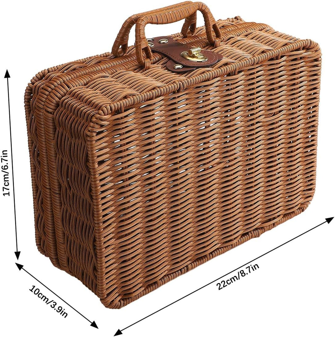 BEIJIALY Weiden-Picknickkorb, Retro-Weidenkorb, Rattan-Koffer, Aufbewahrungskorb, Gewebter Korbgefle