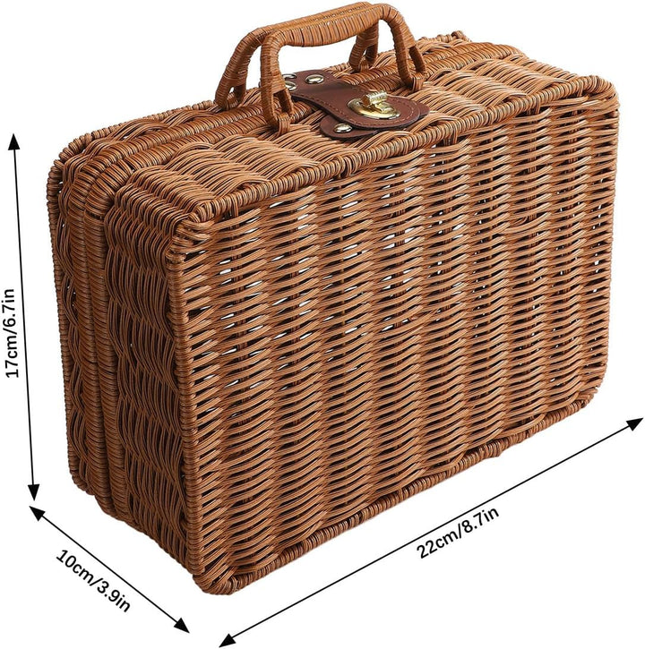 BEIJIALY Weiden-Picknickkorb, Retro-Weidenkorb, Rattan-Koffer, Aufbewahrungskorb, Gewebter Korbgefle