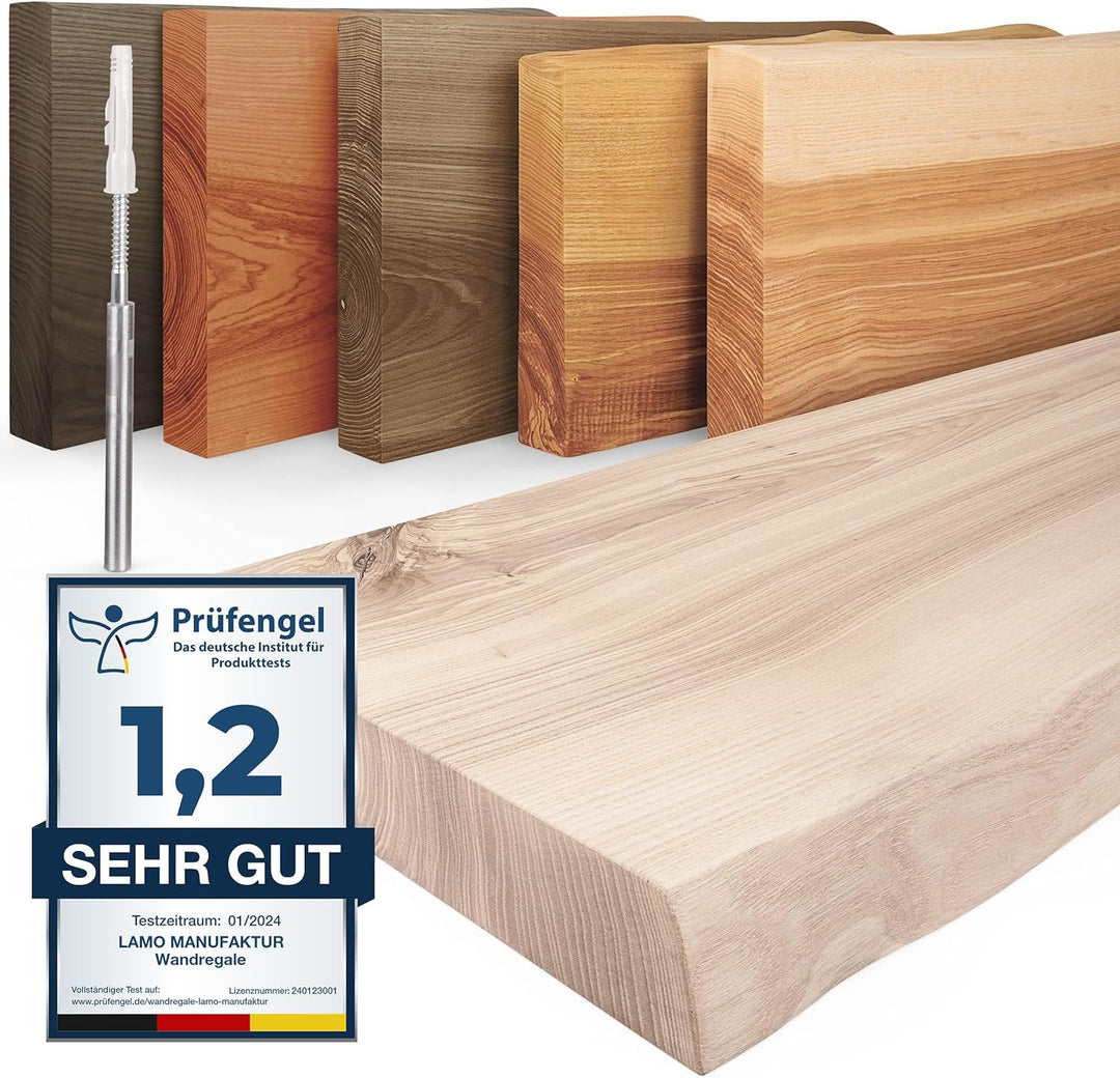 LAMO Manufaktur Wandregal Holz Baumkante | Regal Farbe: Roh | Invisible: Schweberegal | 120 cm Invis