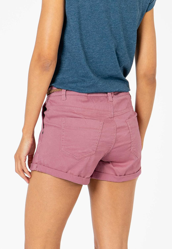 Sublevel Damen Kurze Hose Stretch-Shorts mit Flecht-Gürtel L Dark-rose, L Dark-rose