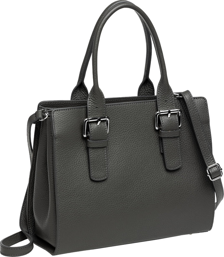 Caspar TL807 klassisch elegante Damen Leder Handtasche Einheitsgrösse Dunkelgrau, Einheitsgrösse Dun