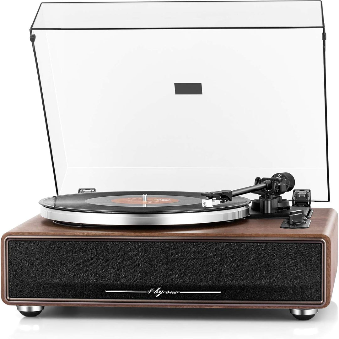 1 BY ONE Plattenspieler mit Integrierten Lautsprechern Bluetooth 33/45 U/min Riemenantrieb MM Vinyl