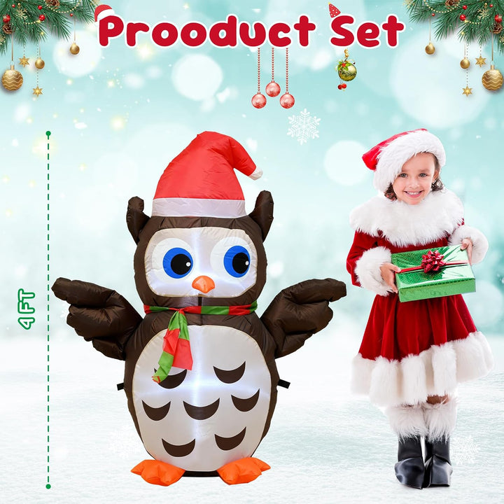 Ycolnaefllr 122 cm Weihnachtsdekoration aufblasbare Eule, Eule mit Weihnachtsmütze mit eingebauten L