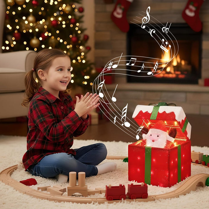 Selbstöffnende Geschenkbox mit Weihnachtsmann Beleuchtete Weihnachtsdeko Outdoor mit Musik & 4 Modi