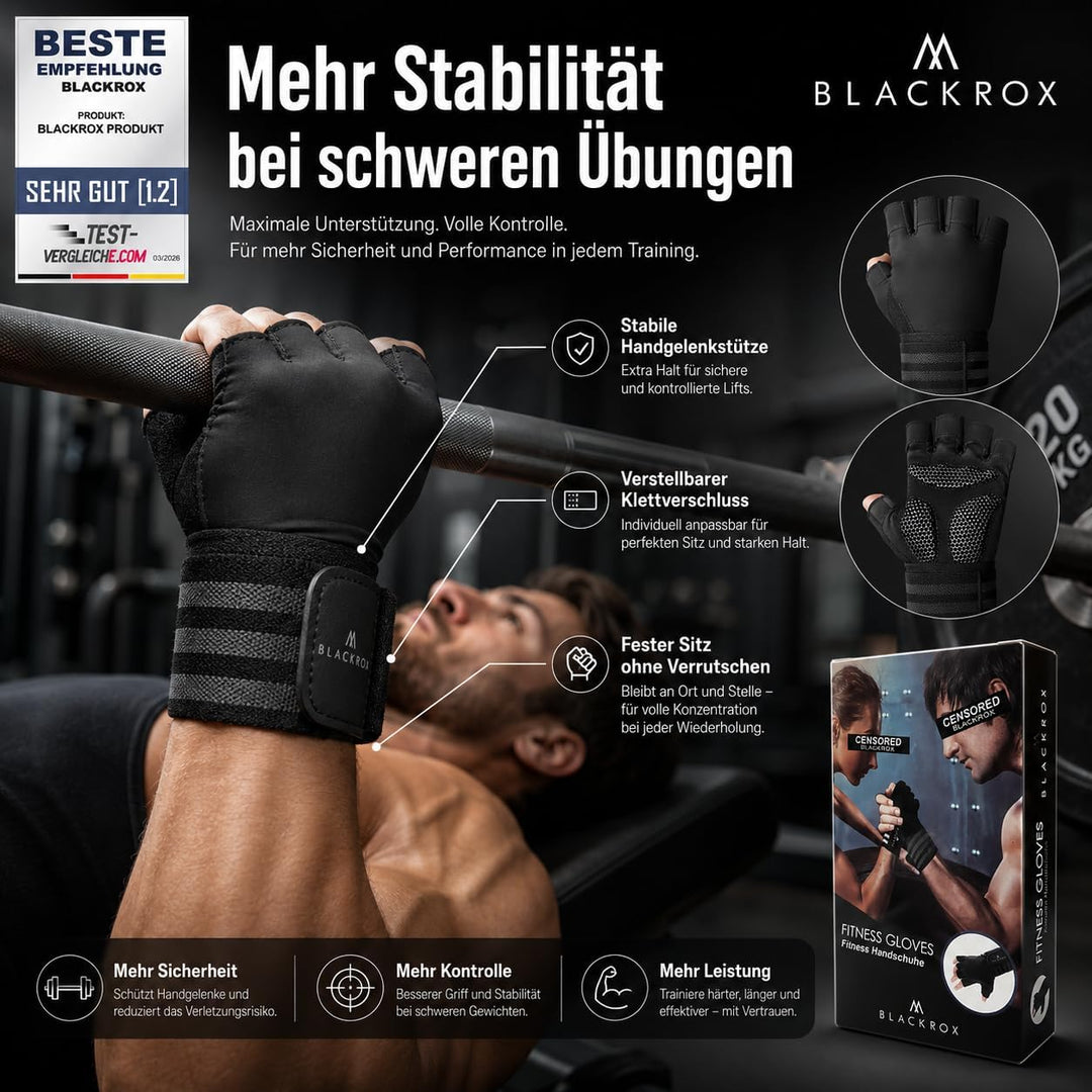 BLACKROX Trainingshandschuhe Vergleichssieger Fitness Handschuhe mit Handgelenkstütze Herren u. Dame