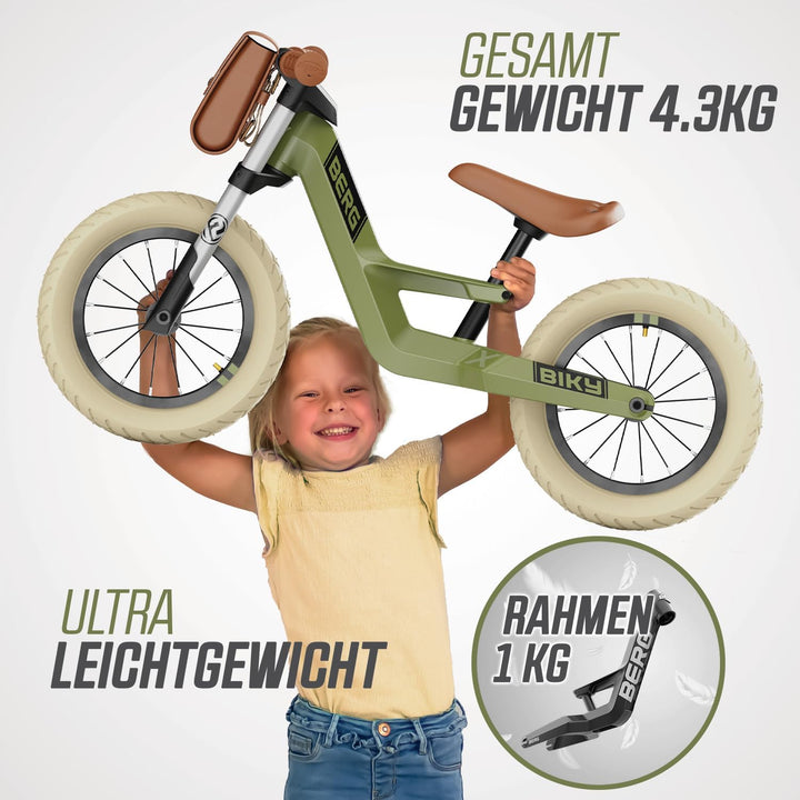 BERG Biky Retro Green Laufrad, 12'' Kinderfahrrad, Für Kinder von 2 bis 5 Jahre, Retro Grün, Green