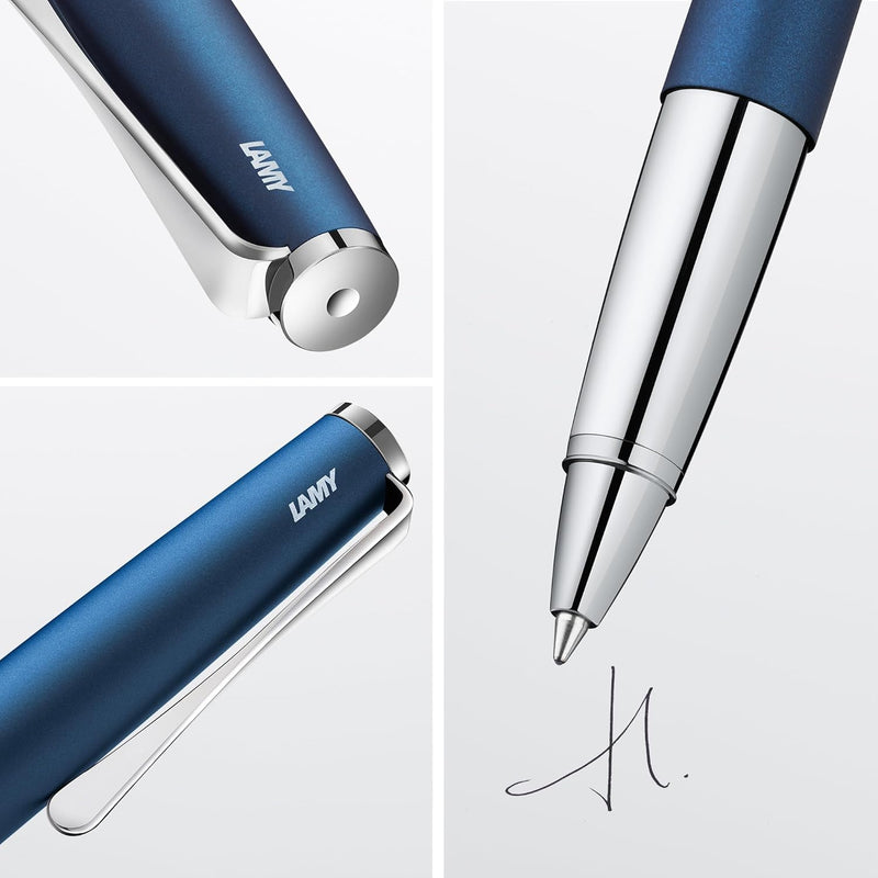 LAMY studio Tintenroller 367 - Rollpen aus Edelstahl in der Farbe Imperial-Blau mit hochglänzendem v