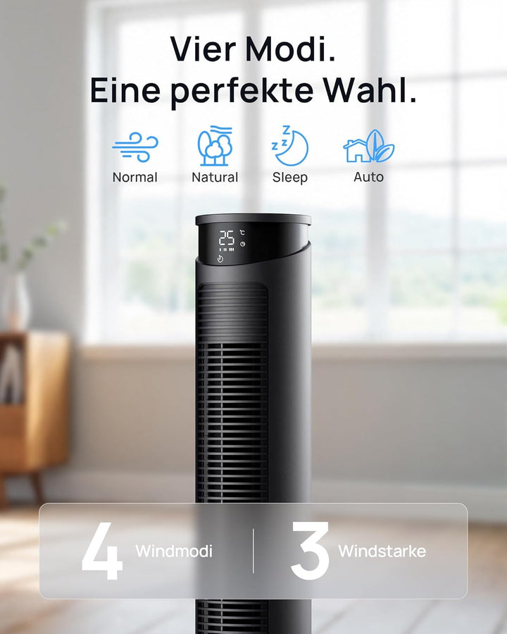 Ventilator sehr leise 25dB, Turmventilator sehr leise mit Fernbedienung, Standventilator sehr leise