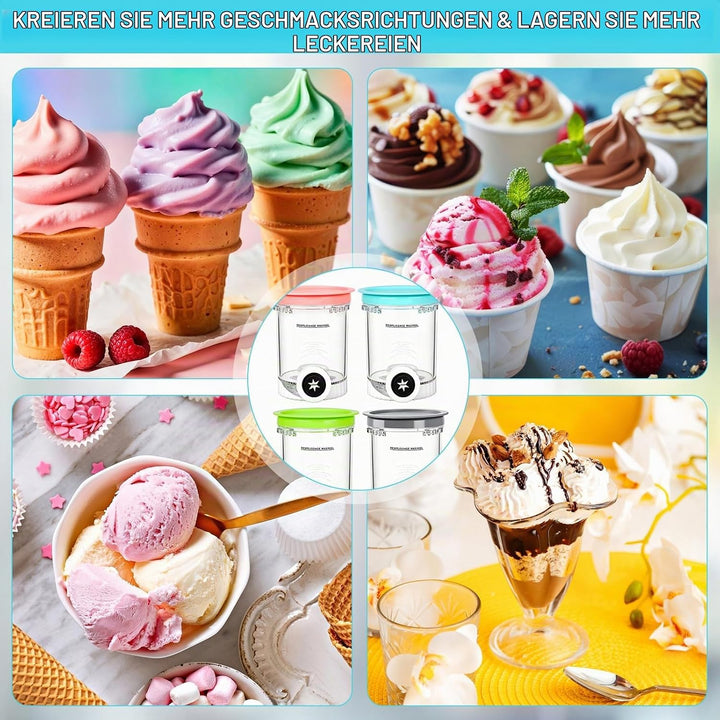 4er Set Behälter für Ninja Creami Swirl NC700 NC701EU, 480 ml Eisbehälter Ersatzbehälter mit farbige