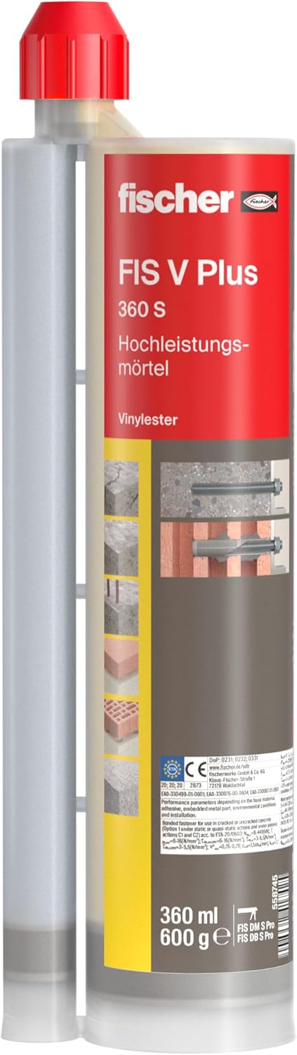 fischer Hochleistungsmörtel FIS V Plus 360 S im praktischen Handwerkerkoffer, wetterfester Mörtel fü