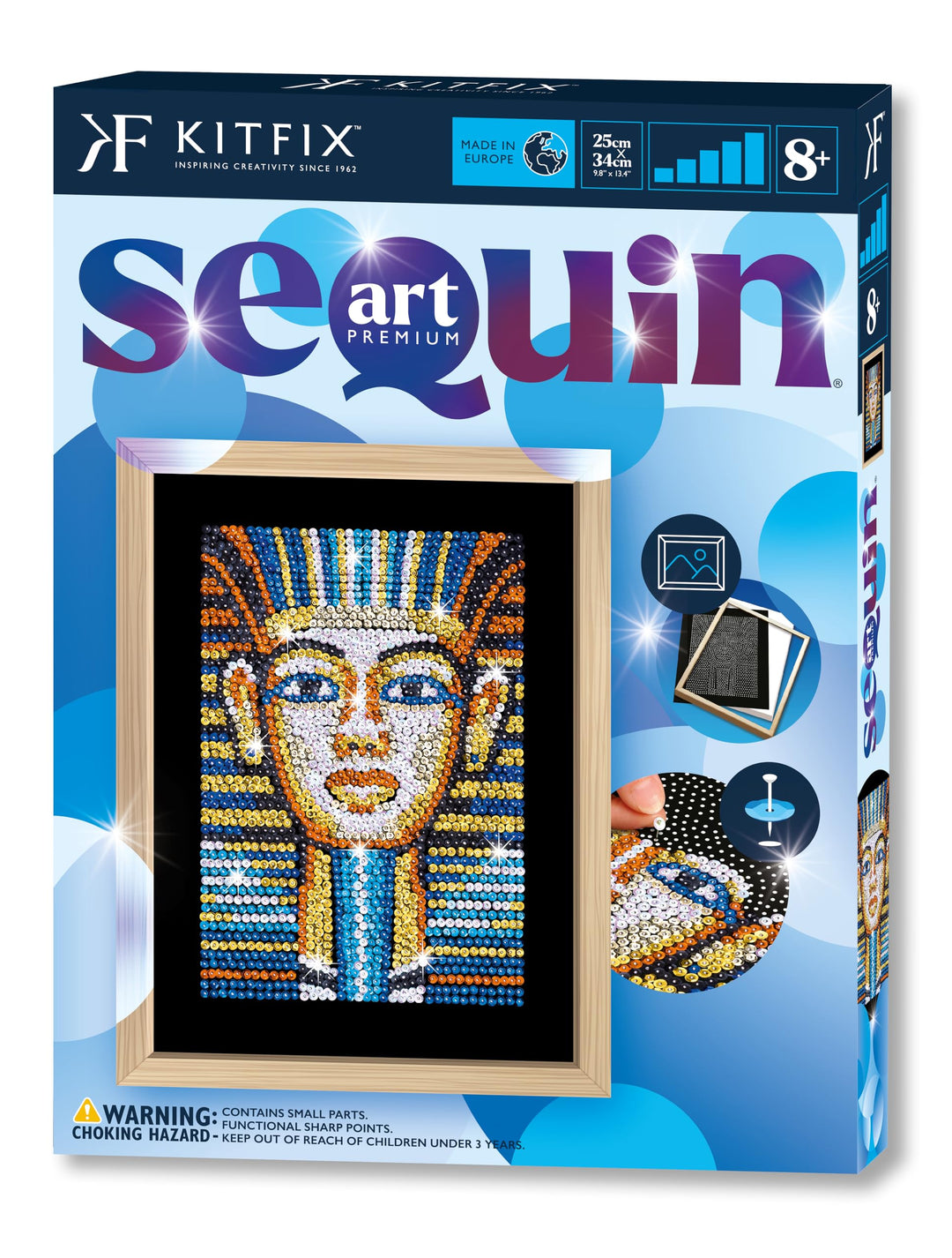 Kitfix - Sequin Art Tutanchamun mit Holzrahmen - 27 x 36cm - Sequin Art Blue Premium - Paillettenbil